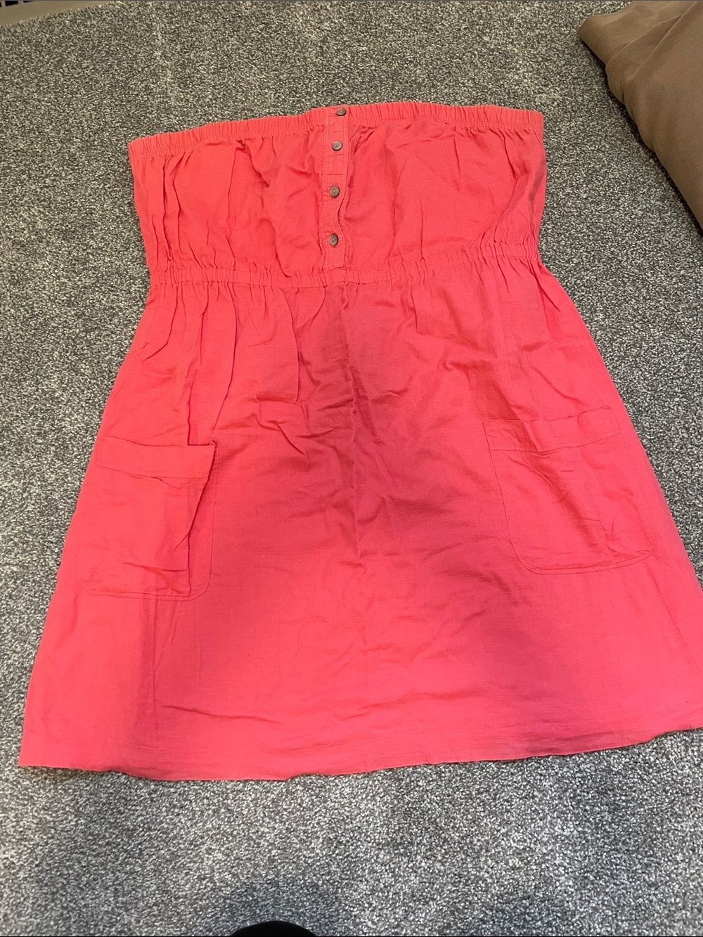 Vintage Aerie Coral Strapless Elastic Waist Sundress with Button Detail